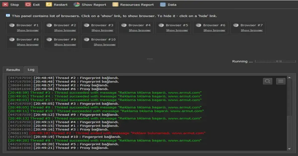 Ads Saldırı Programı arayüz görüntüsü